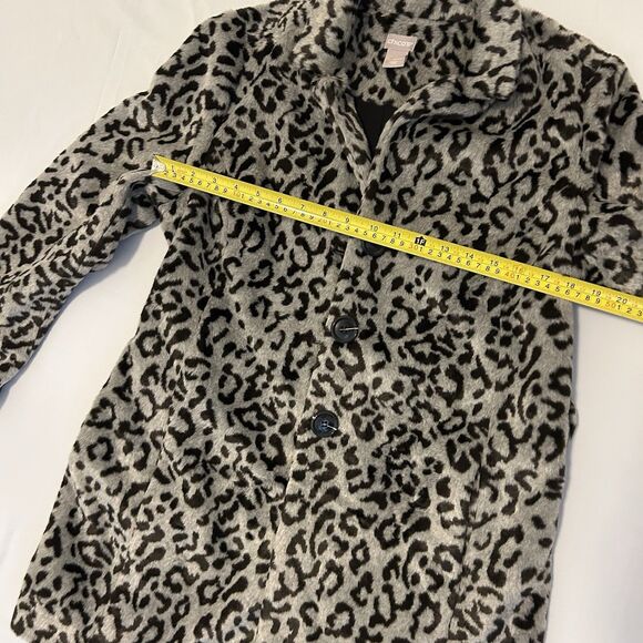 Chico’s Leopard Print Coat Faux Fur Waist Tie Button - Size 1 Womens 8/10 - Picture 9 of 11